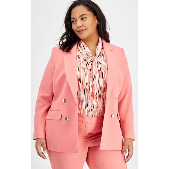 Bar III Plus Size Notched-Collar Blaze Coral Rose 3X NWT‎ $139 - Picture 1 of 4